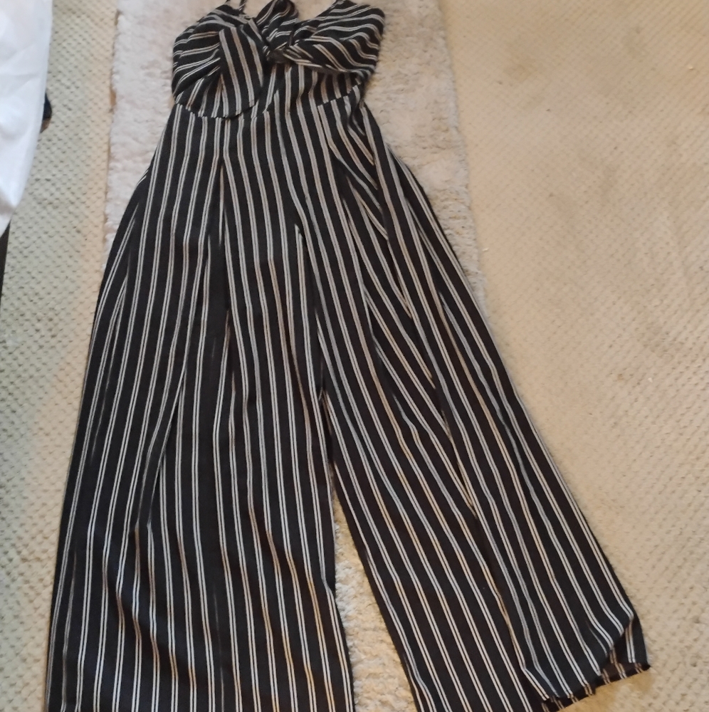 Black and White Striped Wide-Leg Pants